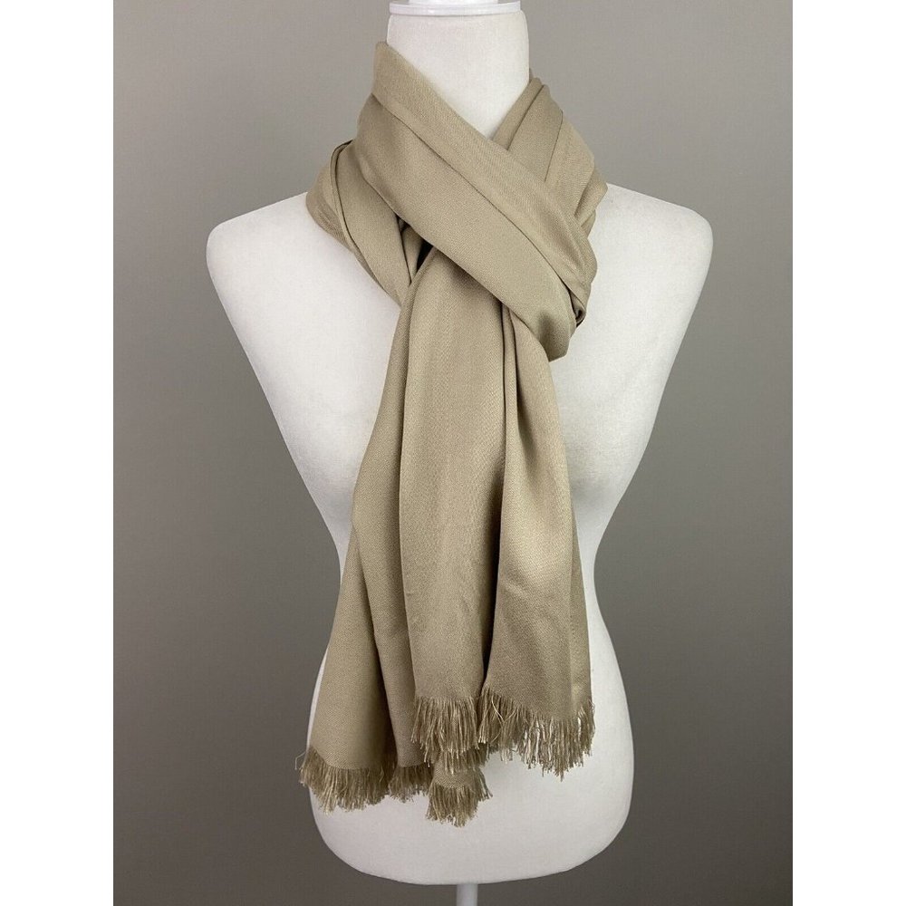 Charming Charlie Sand Tan 100% Rayon 74" x 20" Fringe Scarf - Excellent UC